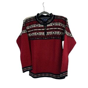 Icewear men’s 100% wool red black cream Nordic 1/4 zip sweater size small‎